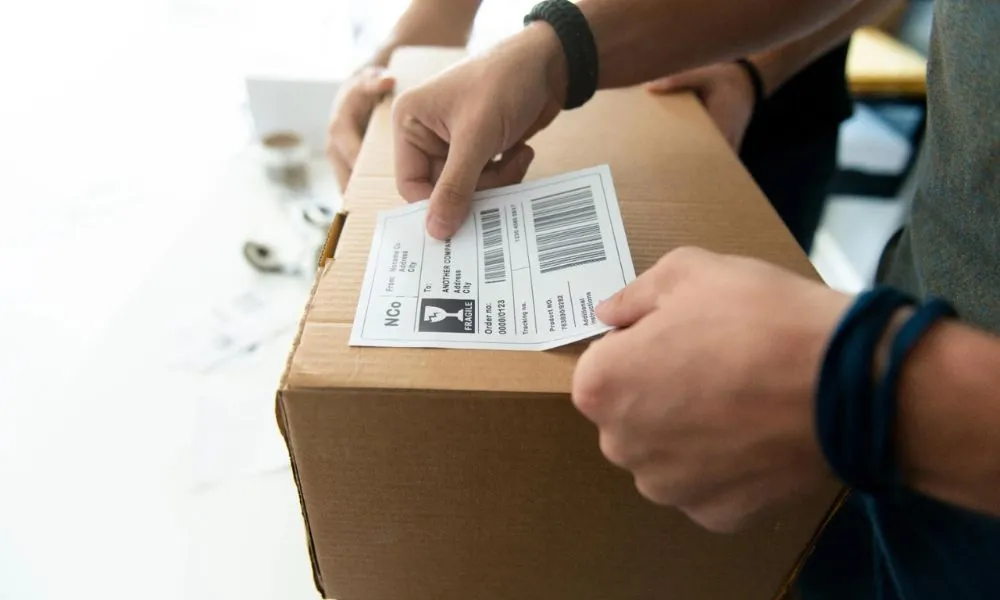 Shipping label on product